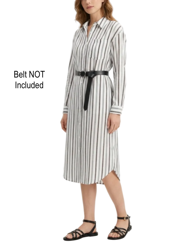 Trendy & Timeless  Long Sleeve Stripped Button Front Dresses - B6-DRESS-73