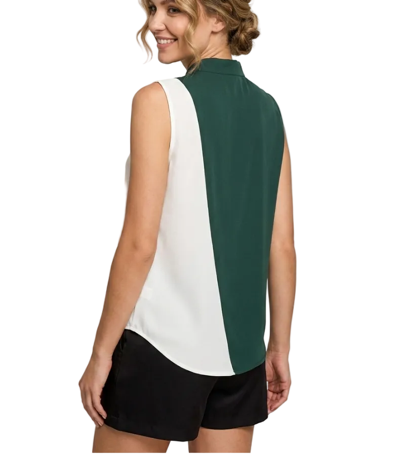 Trendy Two-Tone Sleeveless Chiffon Women's Shirts - B6-TOP-B688