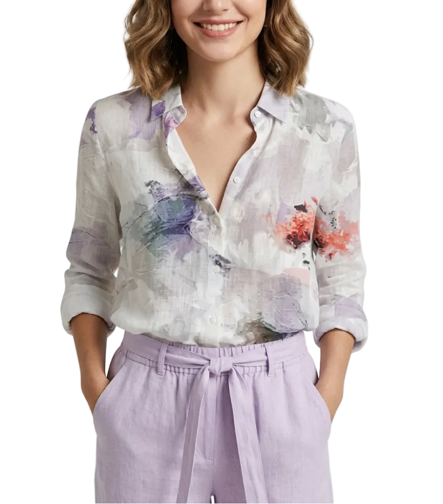 Women's Cotton Turn-down Collar Button Floral Print SHIRT-BL119A