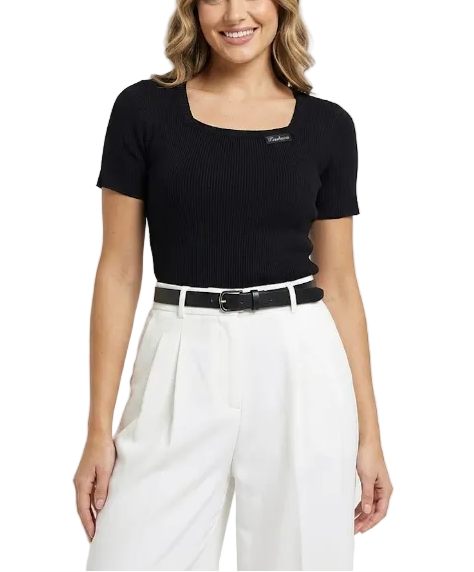 Square Neck Ice Silk Knitted Short Sleeve Women's T-shirt Blouse- B6-TOP-B654