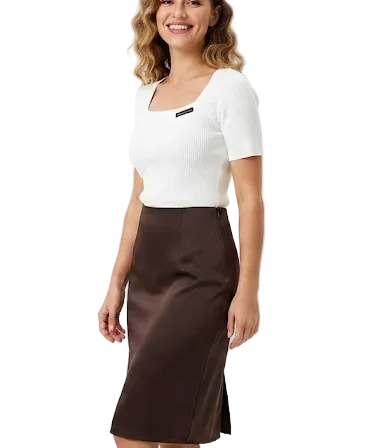 Square Neck Ice Silk Knitted Short Sleeve Women's T-shirt Blouse- B6-TOP-B654
