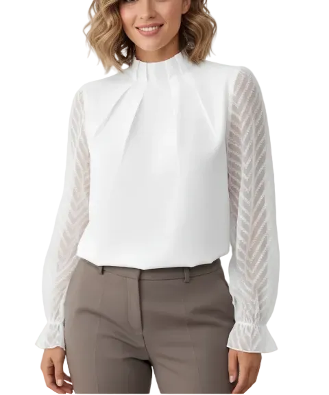 Stylist Chiffon Half-High Neck and Long-sleeved Blouse for Women – BL35