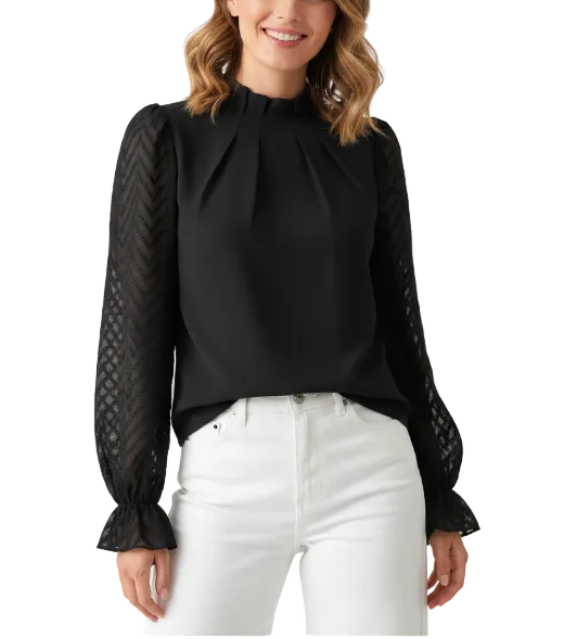 Stylist Chiffon Half-High Neck and Long-sleeved Blouse for Women – BL35