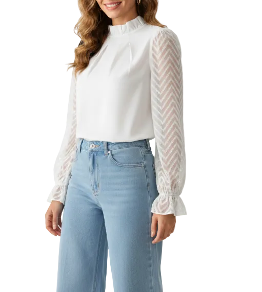 Stylist Chiffon Half-High Neck and Long-sleeved Blouse for Women – BL35