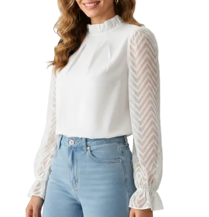 Stylist Chiffon Half-High Neck and Long-sleeved Blouse for Women – BL35