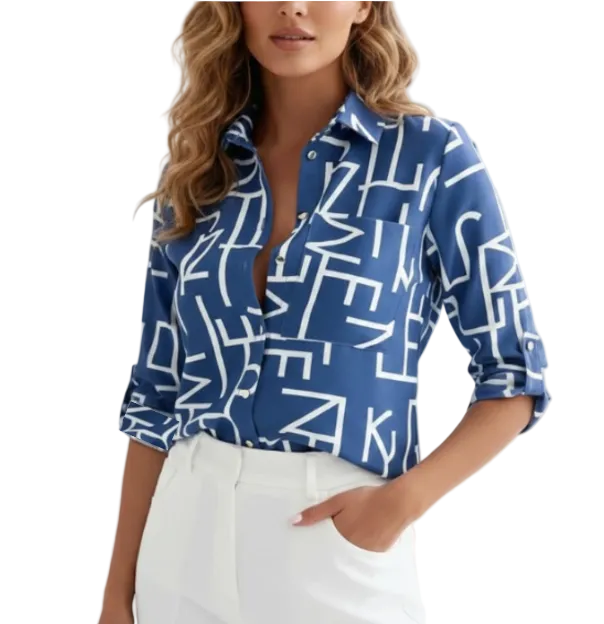 Stylist Letter Striped Turn Down Collar Buttoned Shirt for Women – BL44