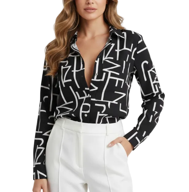 Stylist Letter Striped Turn Down Collar Buttoned Shirt for Women – BL44