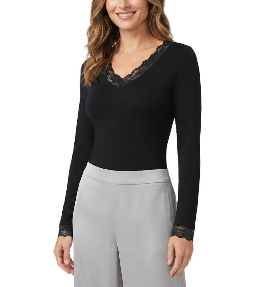 Timeless & Elegant Long Sleeve Lace Trim V-neck Tops for Women - BP-B20 -TOP-95