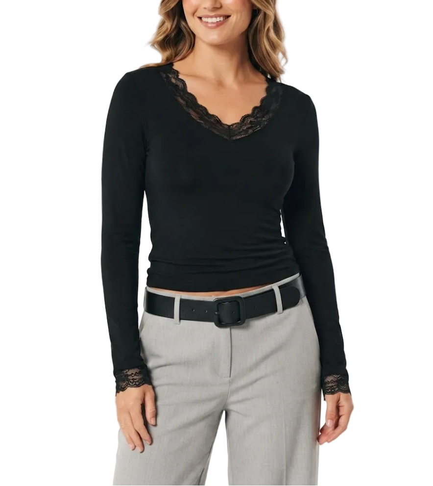 Timeless & Elegant Long Sleeve Lace Trim V-neck Tops for Women - BP-B20 -TOP-95