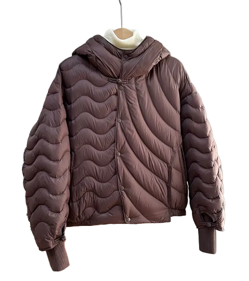 Timeless Hooded Lightweight Loose fit Wave Patterned Casual 90% White Duck Down Jacket for Women - B12-JKT-33