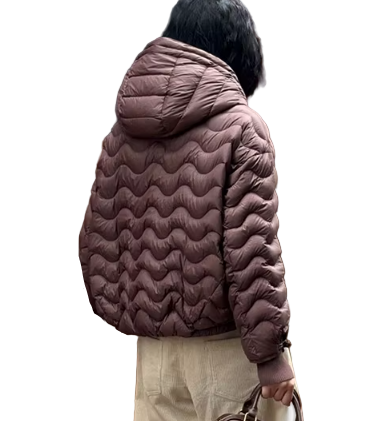 Timeless Hooded Lightweight Loose fit Wave Patterned Casual 90% White Duck Down Jacket for Women - B12-JKT-33