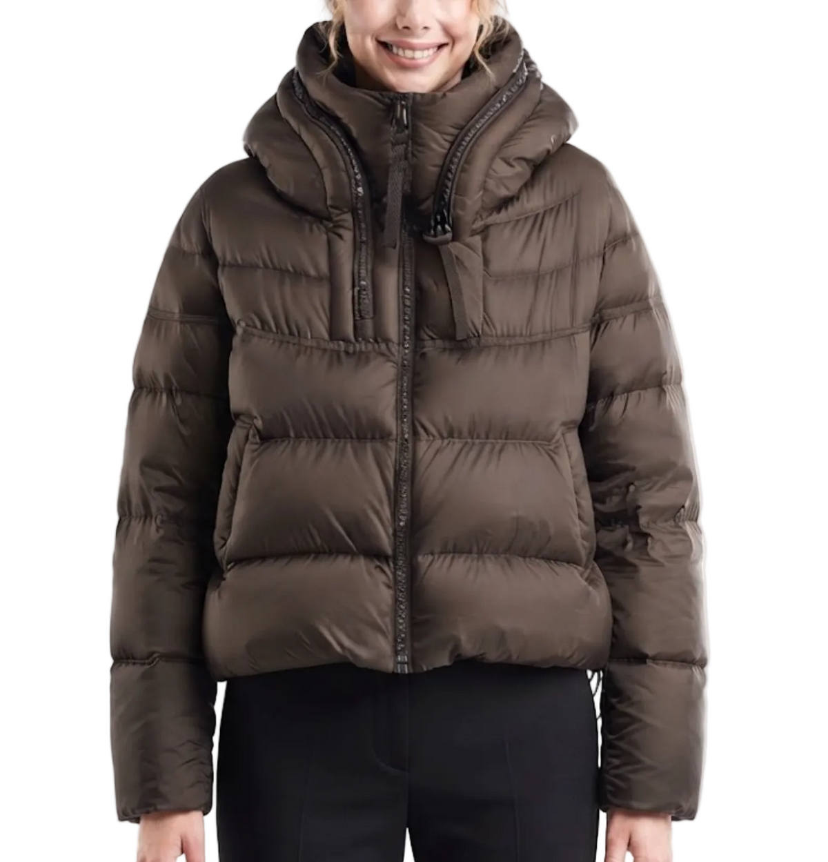 Timeless Hooded Zipper Short Puffer  90% White Duck Down Quilted Jacket for Women- B12-JKT-10