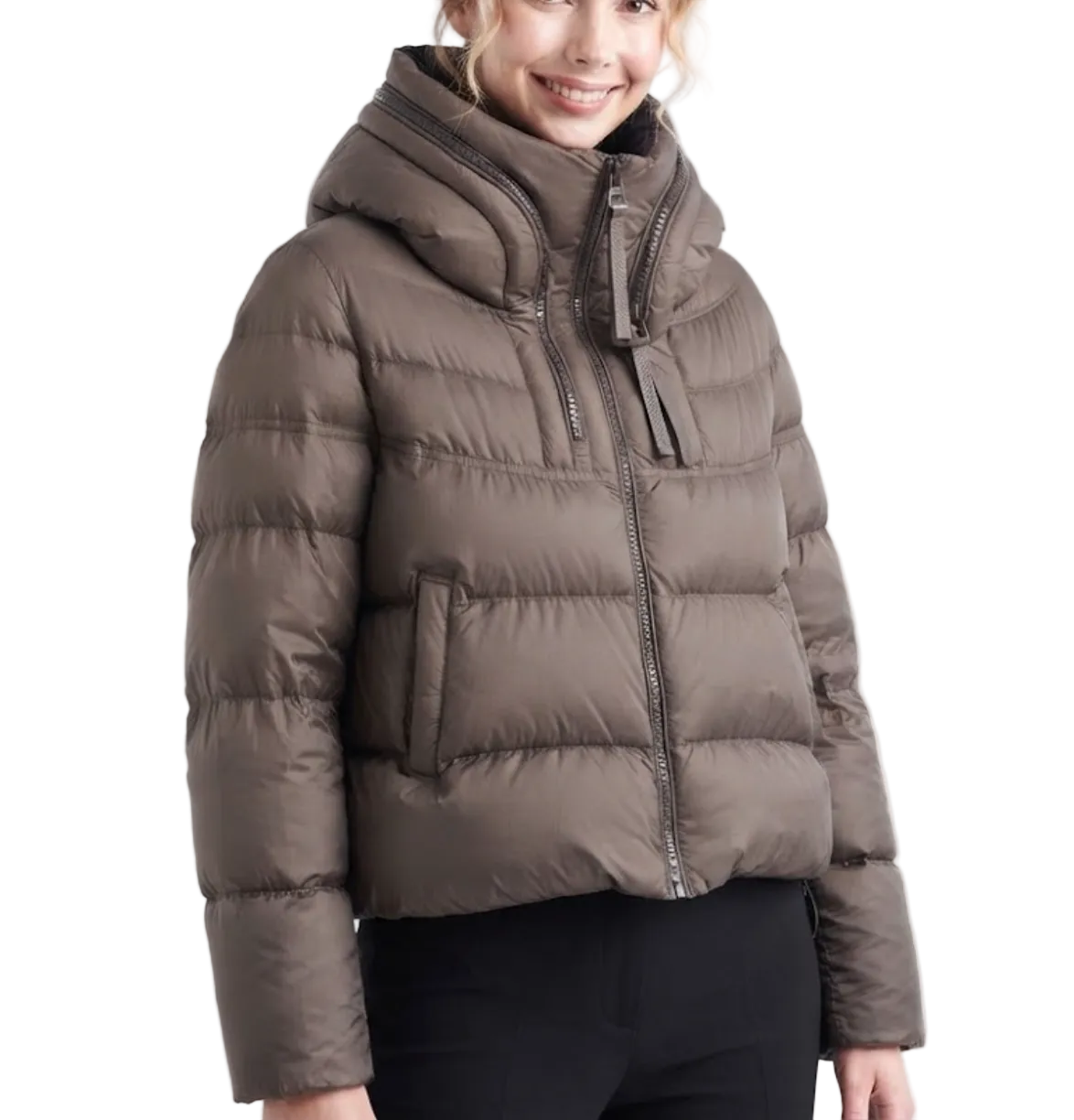 Timeless Hooded Zipper Short Puffer  90% White Duck Down Quilted Jacket for Women- B12-JKT-10