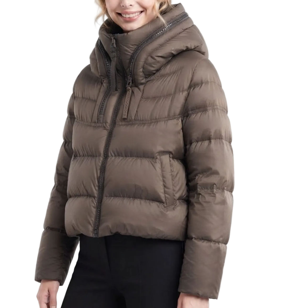 Timeless Hooded Zipper Short Puffer  90% White Duck Down Quilted Jacket for Women- B12-JKT-10