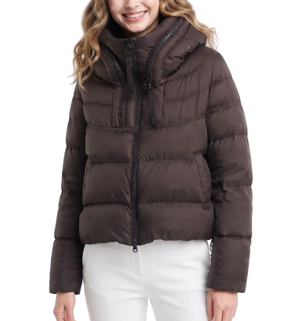 Timeless Hooded Zipper Short Puffer  90% White Duck Down Quilted Jacket for Women- B12-JKT-10