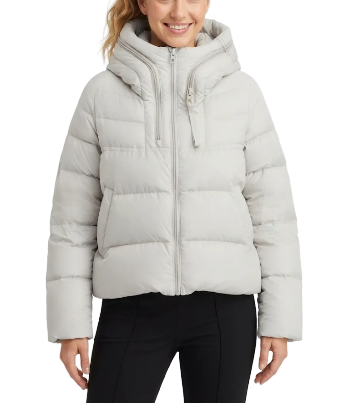 Timeless Hooded Zipper Short Puffer  90% White Duck Down Quilted Jacket for Women- B12-JKT-10