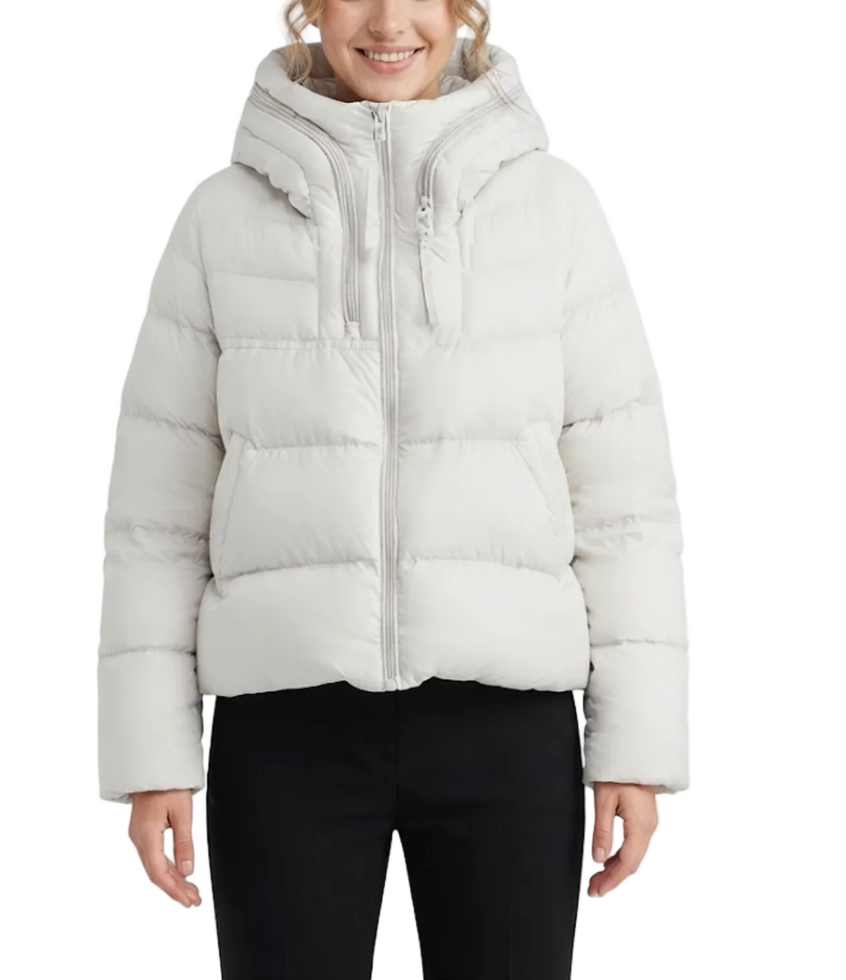 Timeless Hooded Zipper Short Puffer  90% White Duck Down Quilted Jacket for Women- B12-JKT-10