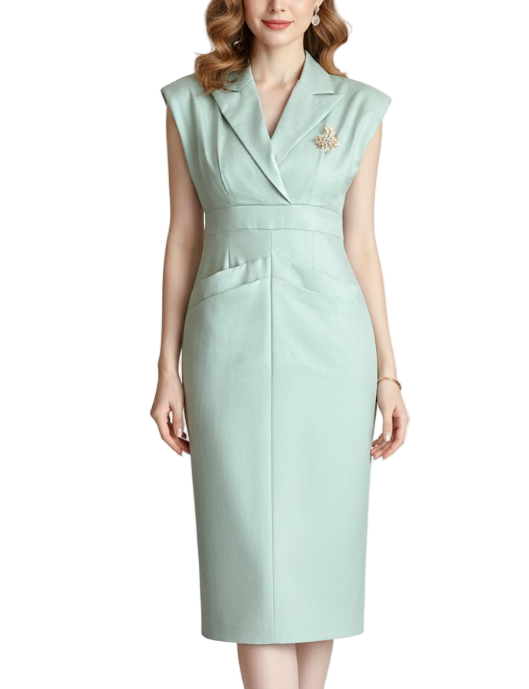 Timeless & Elegant Lapel V-Neck Versatile Pencil Dresses  - B4-DRESS-B383
