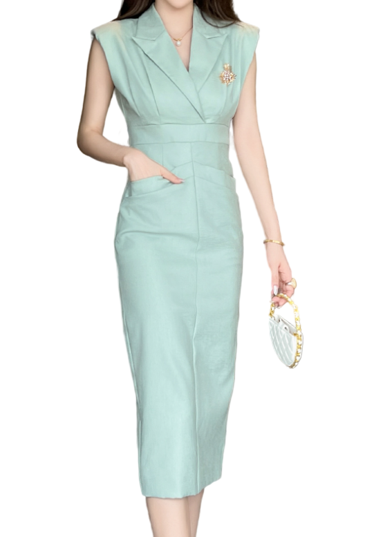 Timeless & Elegant Lapel V-Neck Versatile Pencil Dresses  - B4-DRESS-B383