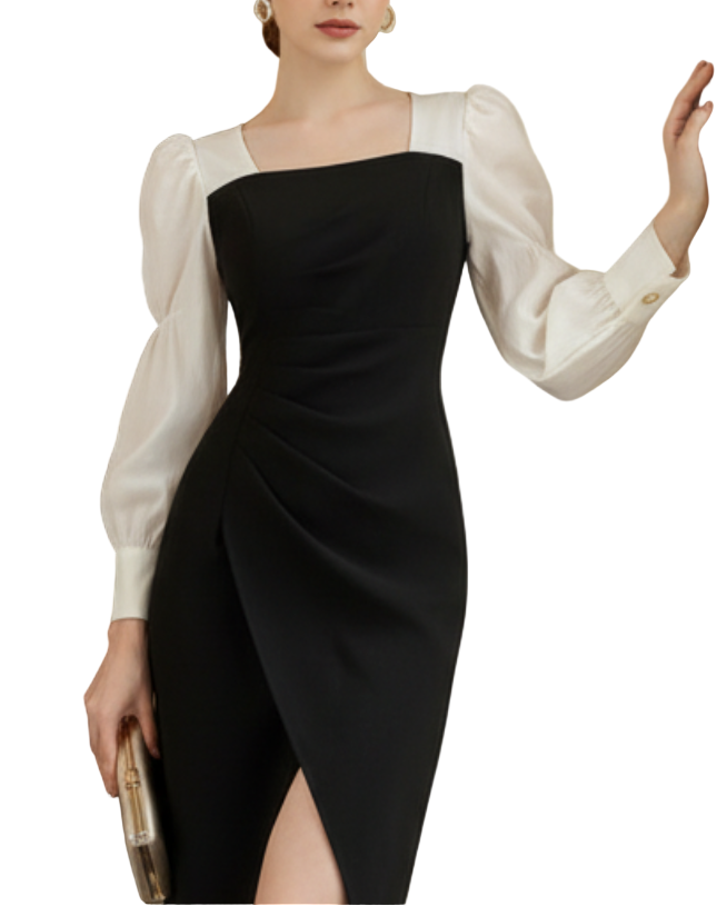 Timeless & Elegant Long Sleeve Pleated Front Versatile Dresses  - B4-DRESS-B391