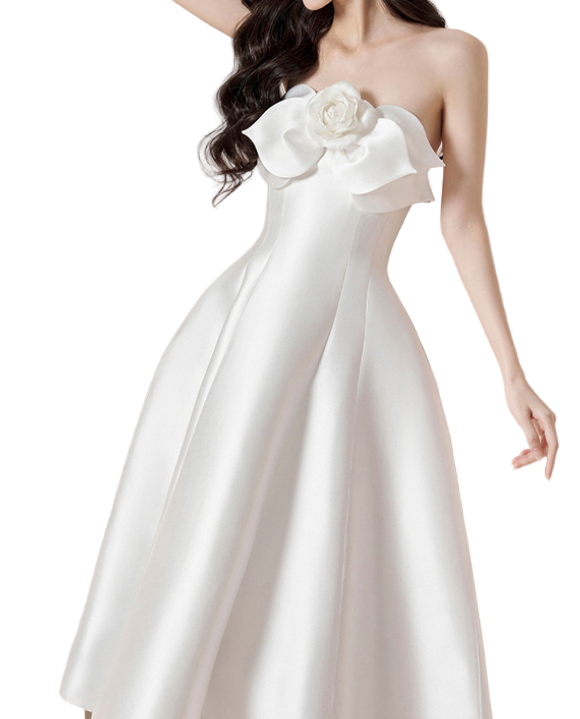 Timeless & Elegant Satin-Silk Strapless a Line Prom Dress Evening Dresses  - B4-DRESS-B373