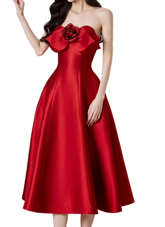 Timeless & Elegant Satin-Silk Strapless a Line Prom Dress Evening Dresses  - B4-DRESS-B373