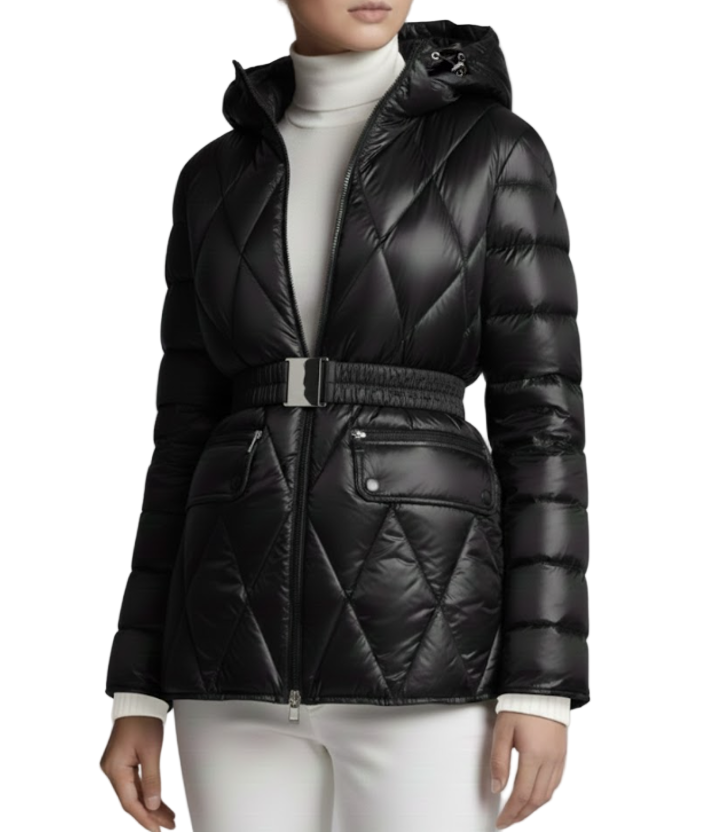 Timeless Ultra Light Hooded Waist Belt Rhombic 90% White Duck Down Quilted Jacket for Women - B12-JKT-69