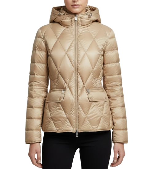 Timeless Ultra Light Hooded Waist Belt Rhombic 90% White Duck Down Quilted Jacket for Women - B12-JKT-69