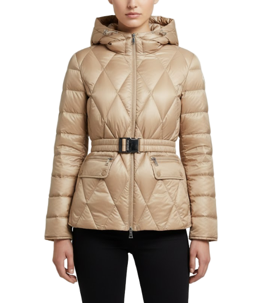Timeless Ultra Light Hooded Waist Belt Rhombic 90% White Duck Down Quilted Jacket for Women - B12-JKT-69