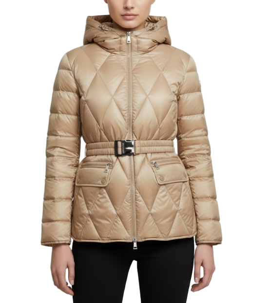 Timeless Ultra Light Hooded Waist Belt Rhombic 90% White Duck Down Quilted Jacket for Women - B12-JKT-69