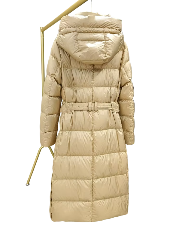 Timeless Warm Belted 90% White Duck Down Quilted Hooded Long Slim Fit Jacket for Women - B12-JKT-74
