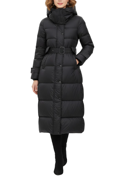 Timeless Warm Belted 90% White Duck Down Quilted Hooded Long Slim Fit Jacket for Women - B12-JKT-74