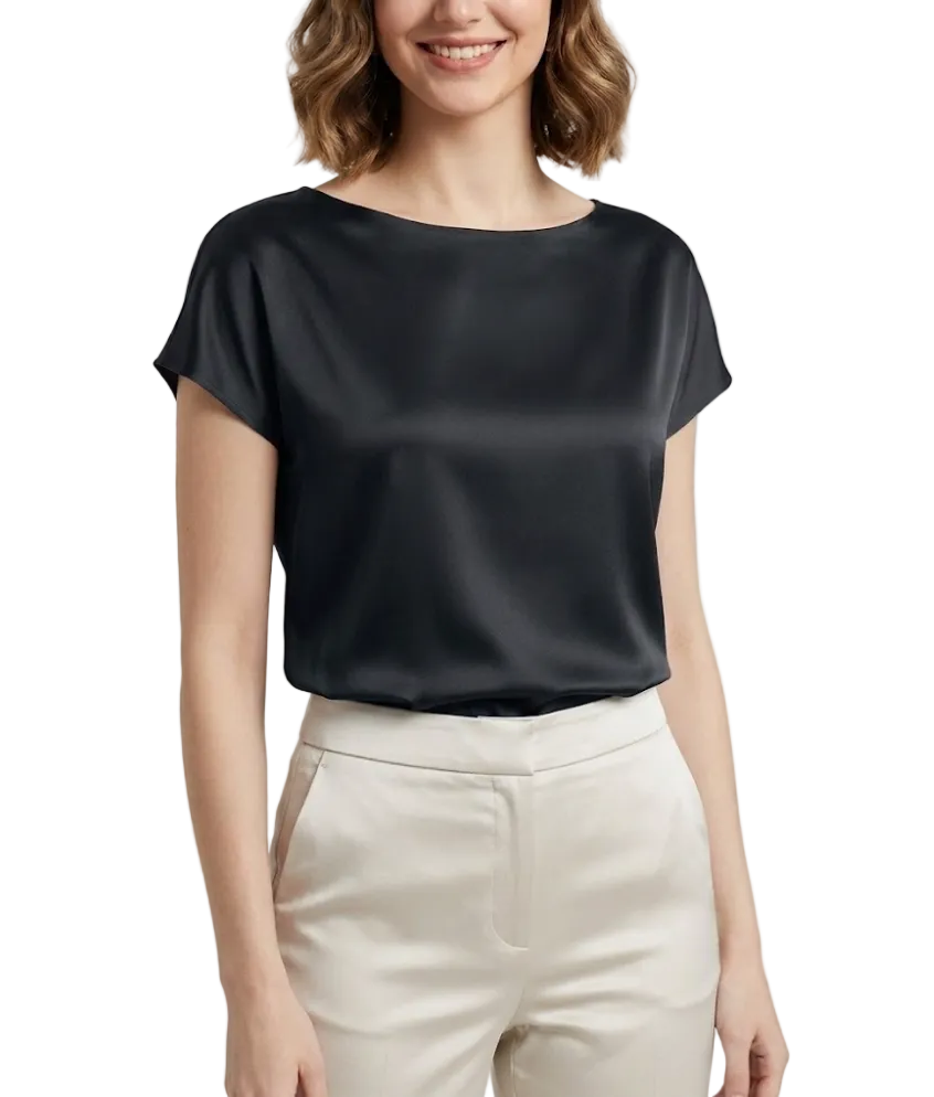 Timeless Women's Stain Silk Small to Plus Size O-neck Short Sleeve SHIRT-BL138