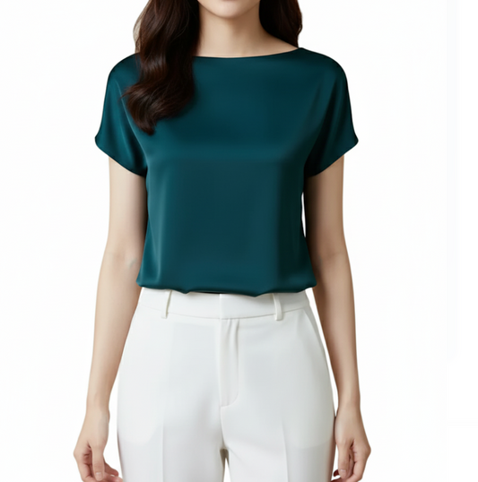 Timeless Women's Stain Silk Small to Plus Size O-neck Short Sleeve SHIRT-BL138