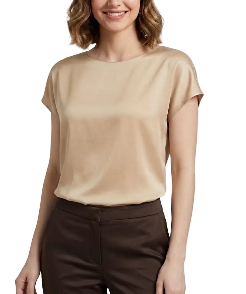 Timeless Women's Stain Silk Small to Plus Size O-neck Short Sleeve SHIRT-BL138