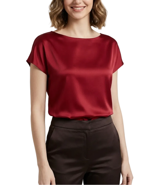 Timeless Women's Stain Silk Small to Plus Size O-neck Short Sleeve SHIRT-BL138