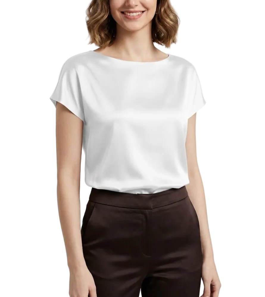 Timeless Women's Stain Silk Small to Plus Size O-neck Short Sleeve SHIRT-BL138