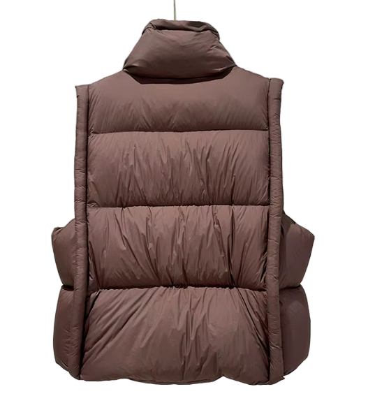 Timeless & Elegant  Drawstring Short White Duck Down Stand up Collar Loose-fit  Soft Sleeveless Vest for Women- B12-JKT-32