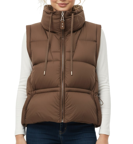 Timeless & Elegant  Drawstring Short White Duck Down Stand up Collar Loose-fit  Soft Sleeveless Vest for Women- B12-JKT-32