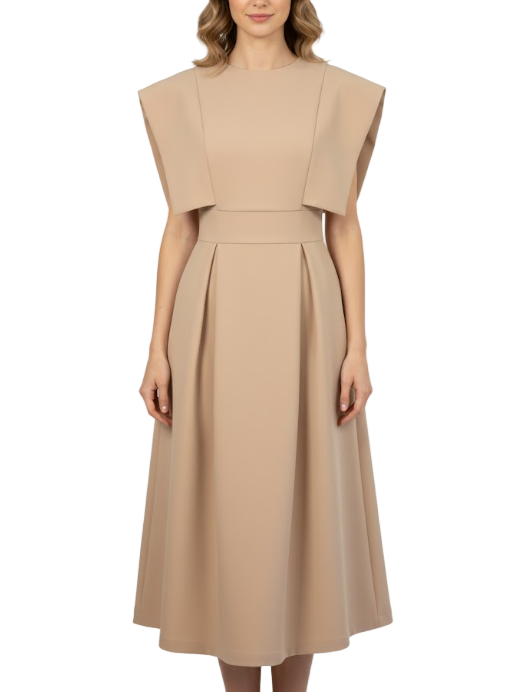 Timeless & Elegant Flying Sleeves Pleated Champagne Color A- Line Versatile Dresses  - B4-DRESS-B377