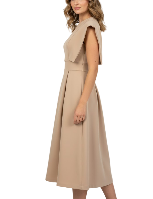 Timeless & Elegant Flying Sleeves Pleated Champagne Color A- Line Versatile Dresses  - B4-DRESS-B377