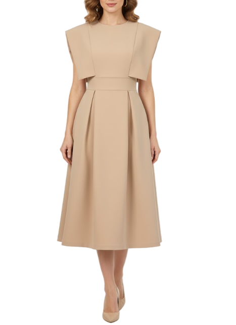 Timeless & Elegant Flying Sleeves Pleated Champagne Color A- Line Versatile Dresses  - B4-DRESS-B377