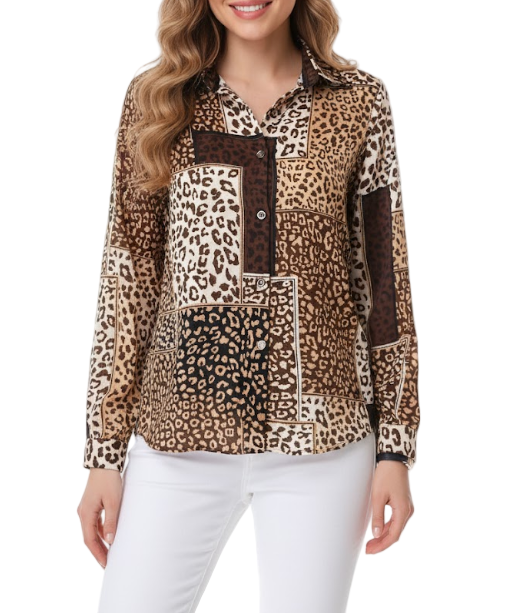 Timeless & Elegant Leopard Print Turn-down Collar Button Up Shirts for Women  - B13-TOP-364