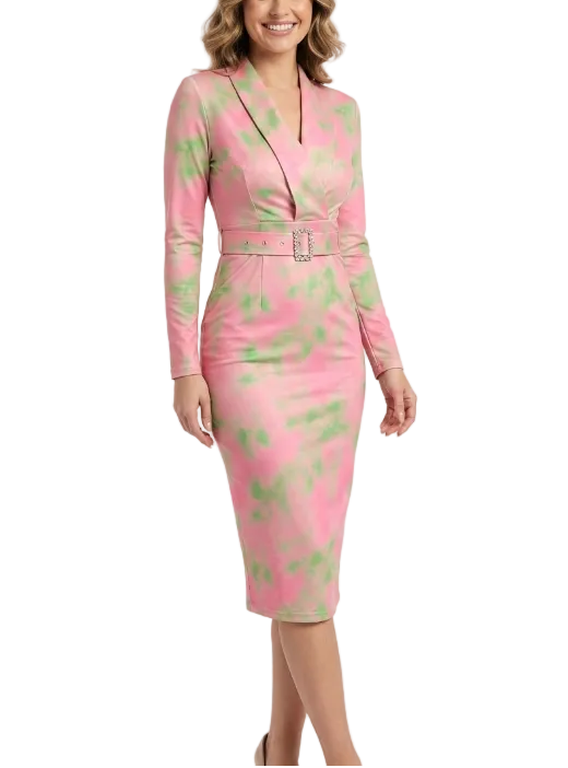 Timeless & Elegant Long Sleeve Belted Bodycon V-Neck Versatile Dresses  - B4-DRESS-B392