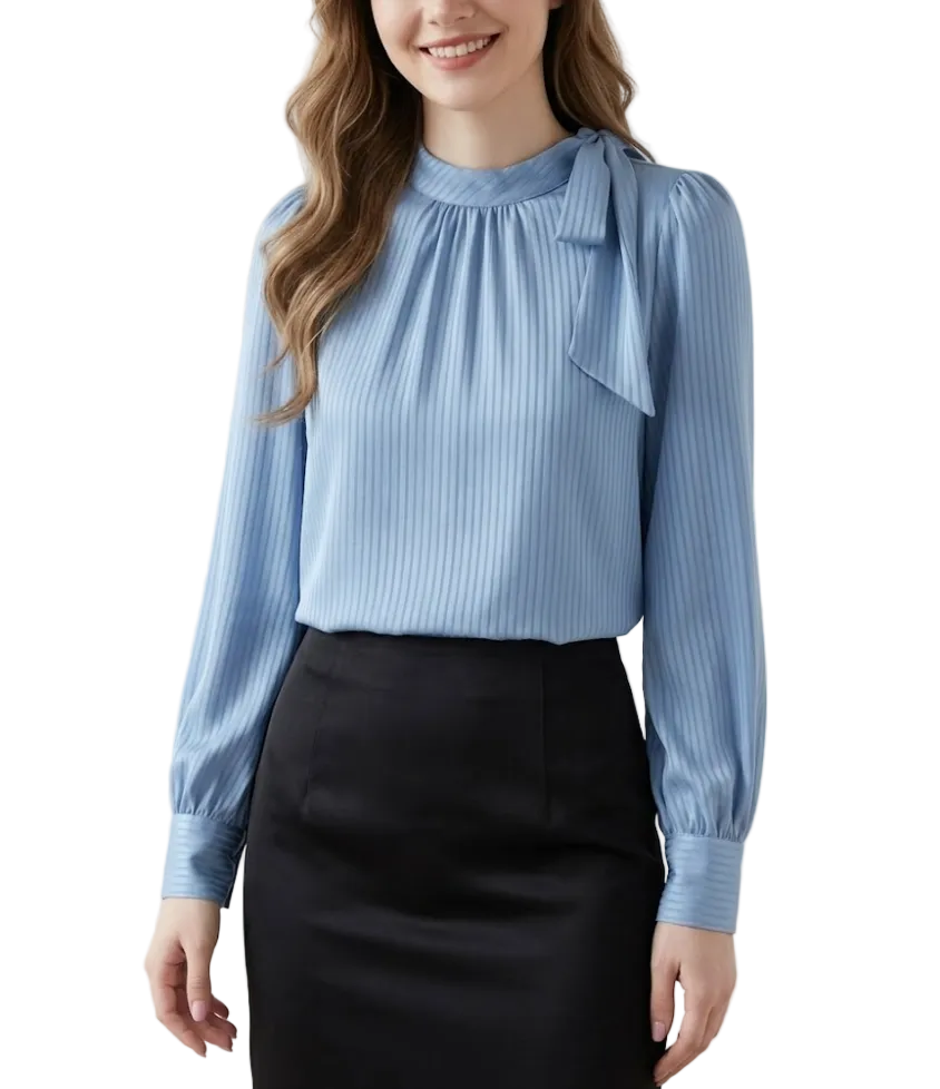 Timeless & Elegant Long Sleeve Bow Pullover Blouses for Women  - B13-TOP-385