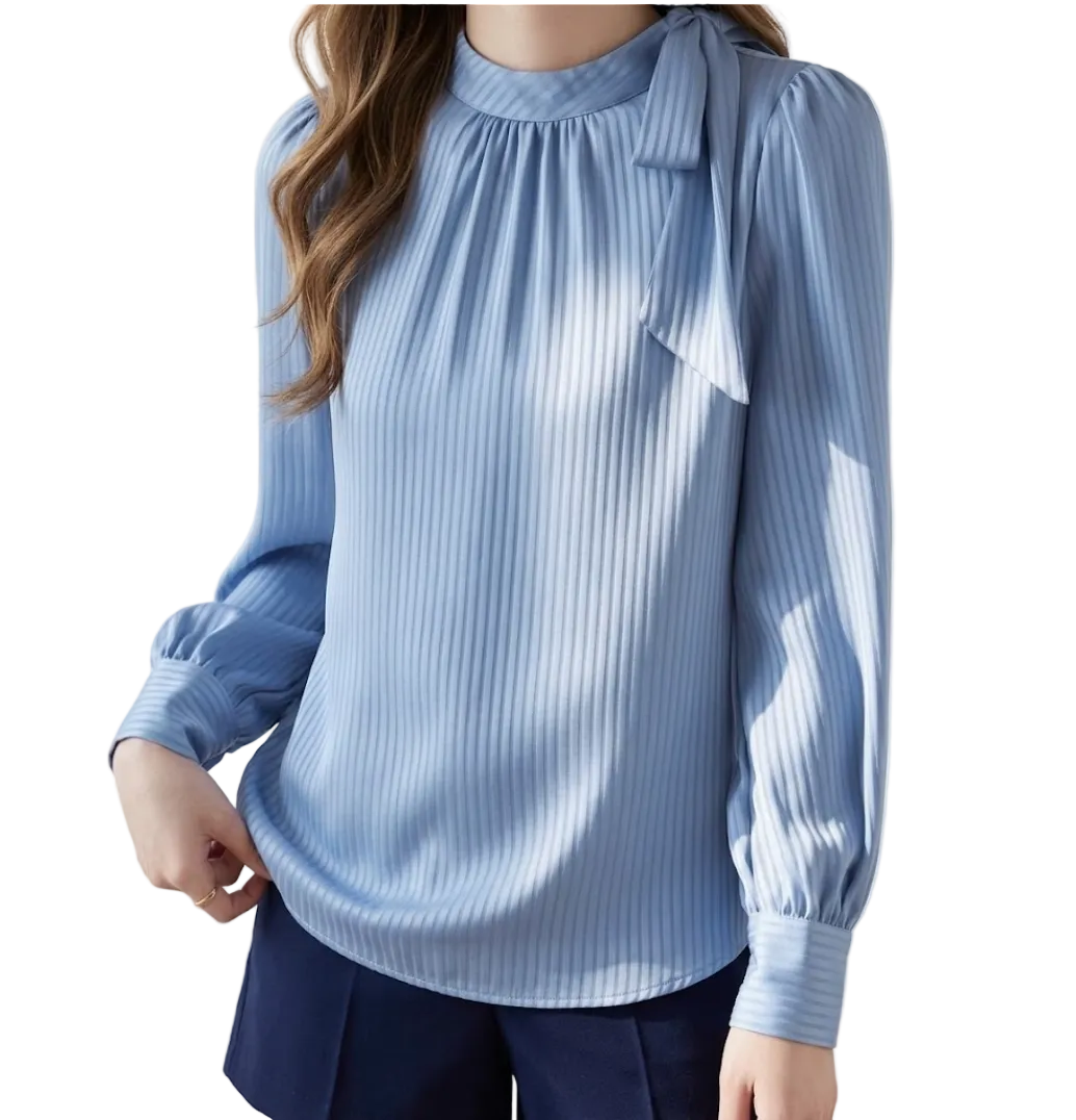 Timeless & Elegant Long Sleeve Bow Pullover Blouses for Women  - B13-TOP-385