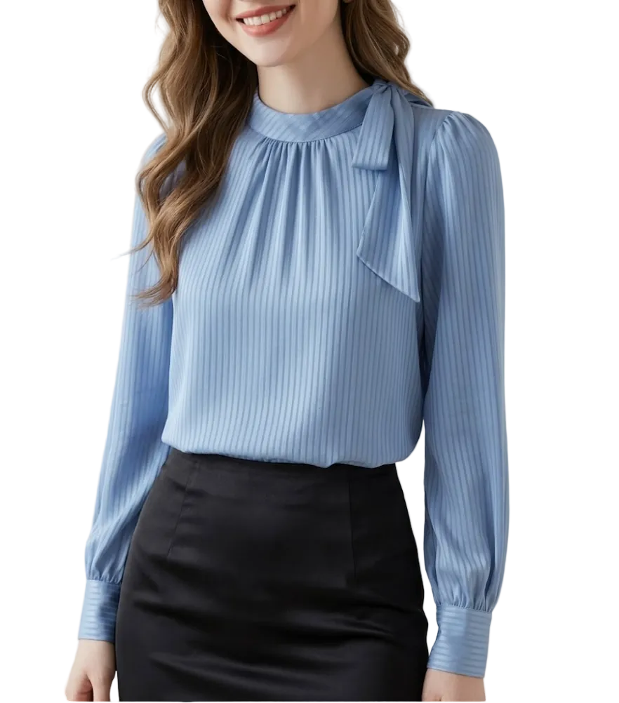 Timeless & Elegant Long Sleeve Bow Pullover Blouses for Women  - B13-TOP-385