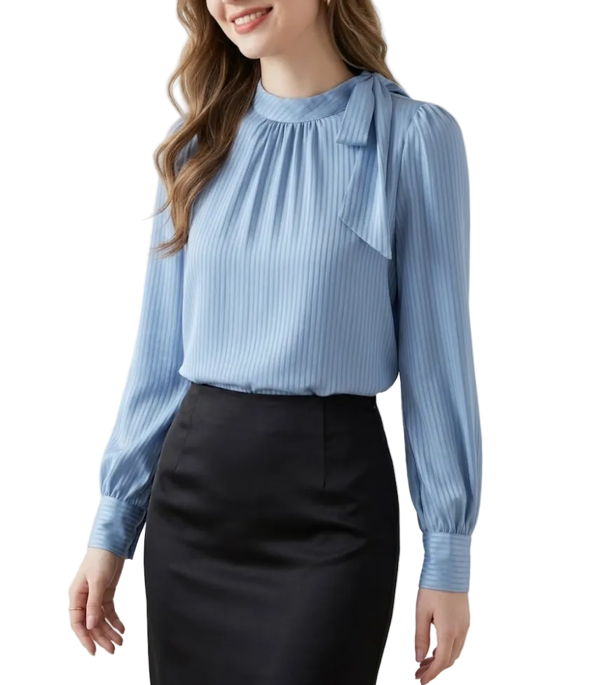 Timeless & Elegant Long Sleeve Bow Pullover Blouses for Women  - B13-TOP-385
