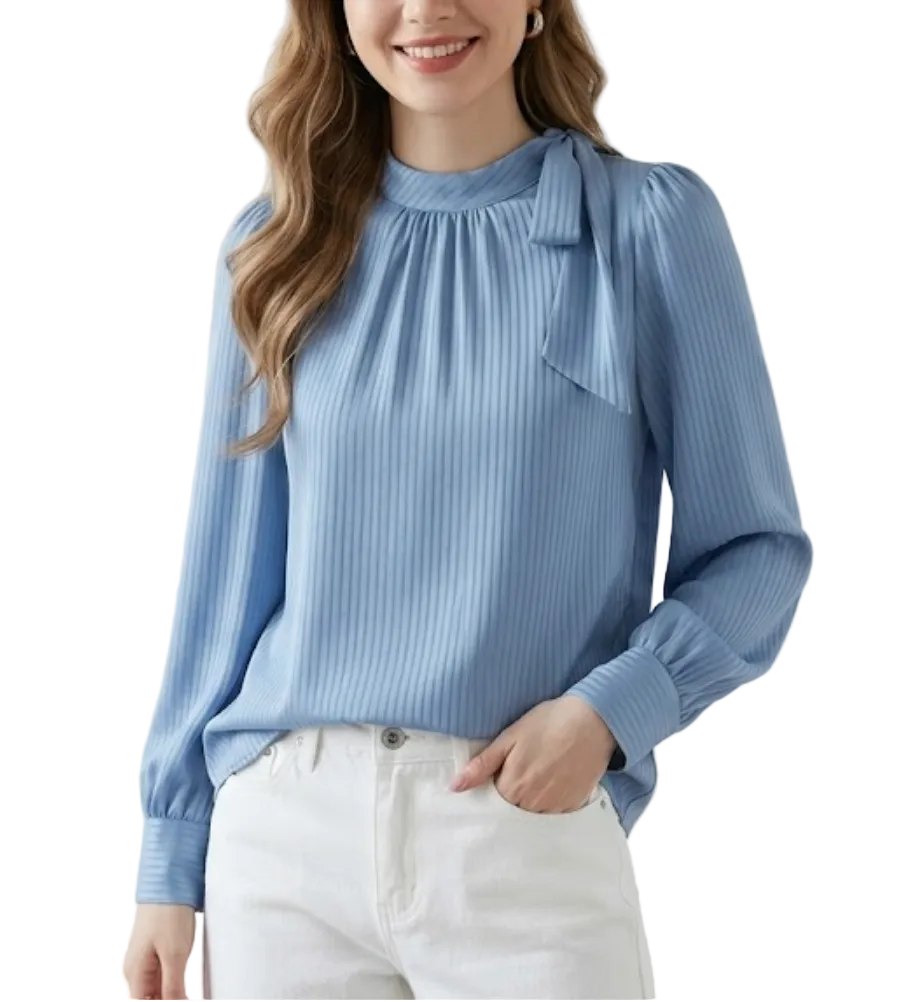 Timeless & Elegant Long Sleeve Bow Pullover Blouses for Women  - B13-TOP-385