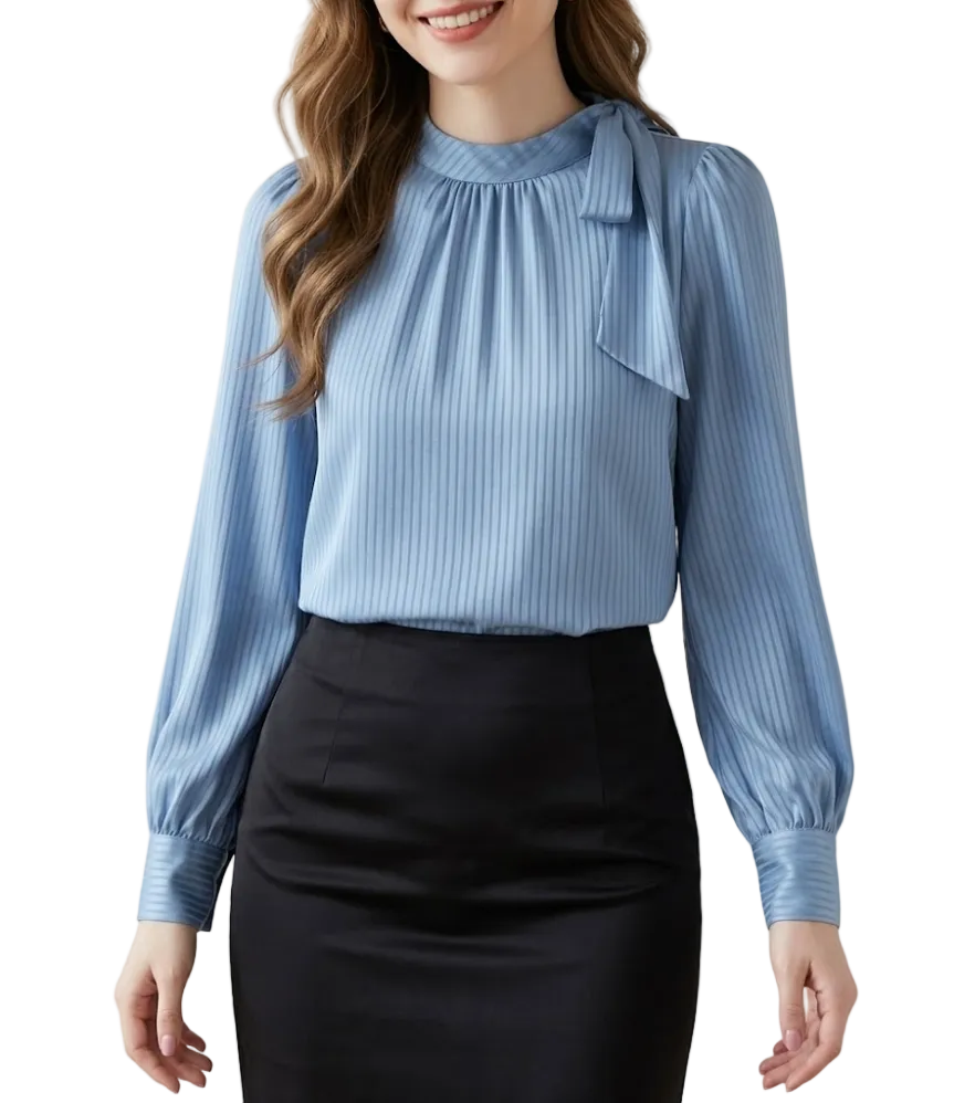 Timeless & Elegant Long Sleeve Bow Pullover Blouses for Women  - B13-TOP-385